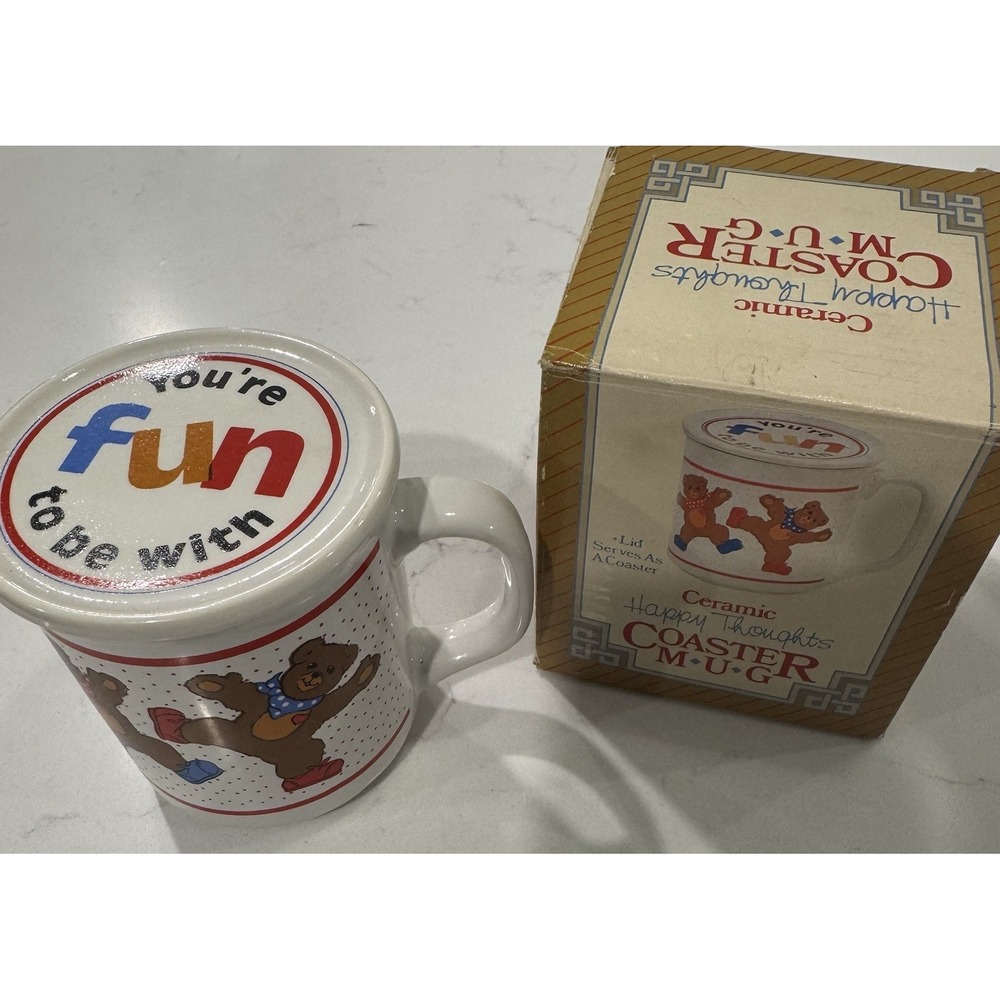Giftco Vintage Coaster/Mug Ceramic Happy Thoughts Dancing Bears New in‎ Box